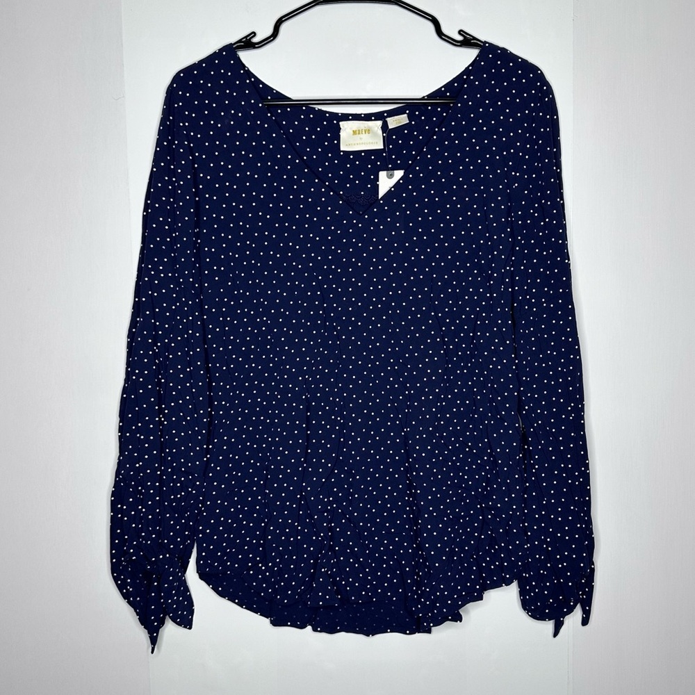 NWT Maeve Anthropologie Pernille blue polka dot tie sleeve blouse size small